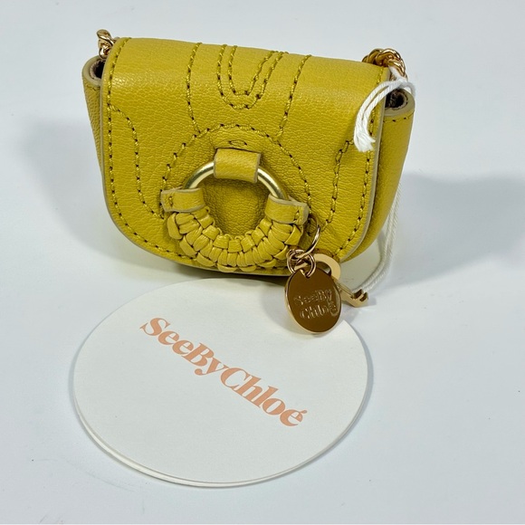 See by Chloe Hana Keyring With Leather Pouch Goat Leather Pure Yellow NEW Gift